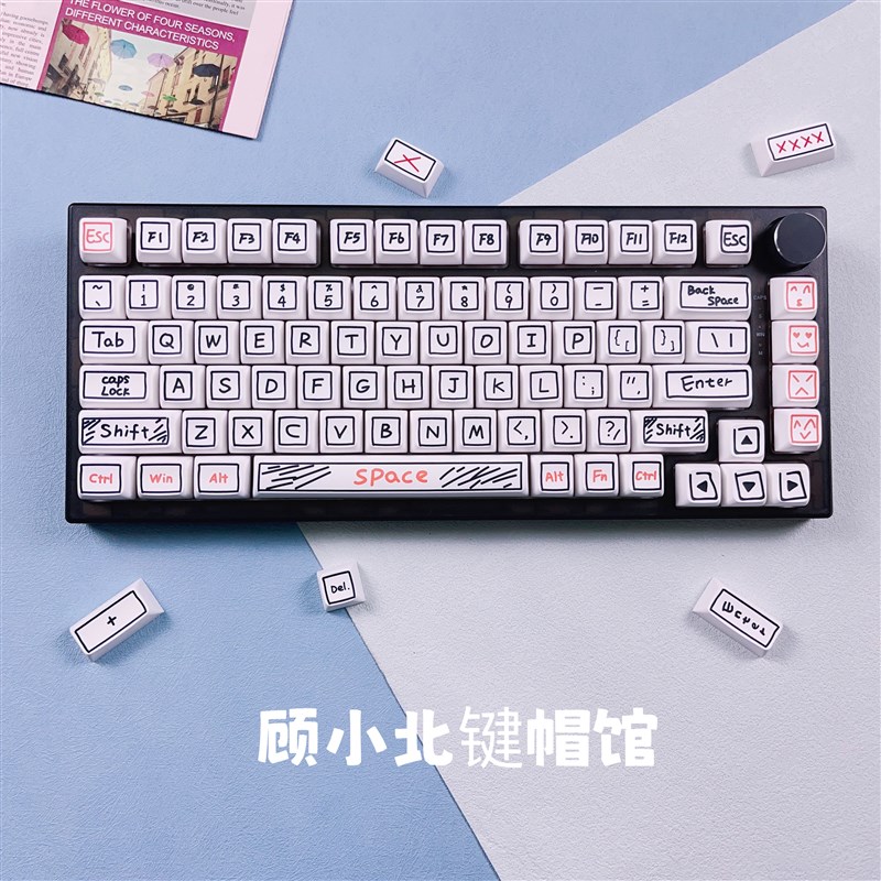 涂鸦主题个性Xda键帽白色PBT热升华适配6G8/980/87/108光头75