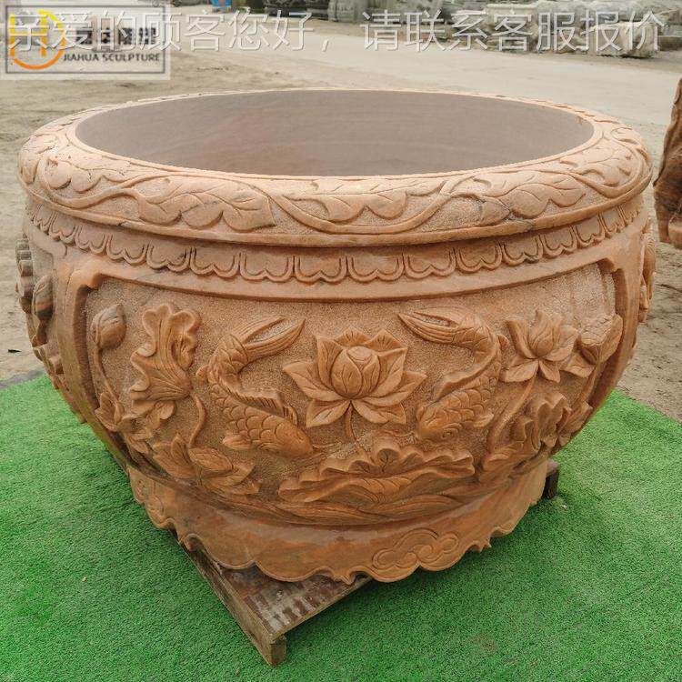 石雕鱼缸花盆青石半圆水缸石头石糟荷花缸户外庭院养鱼老式石缸