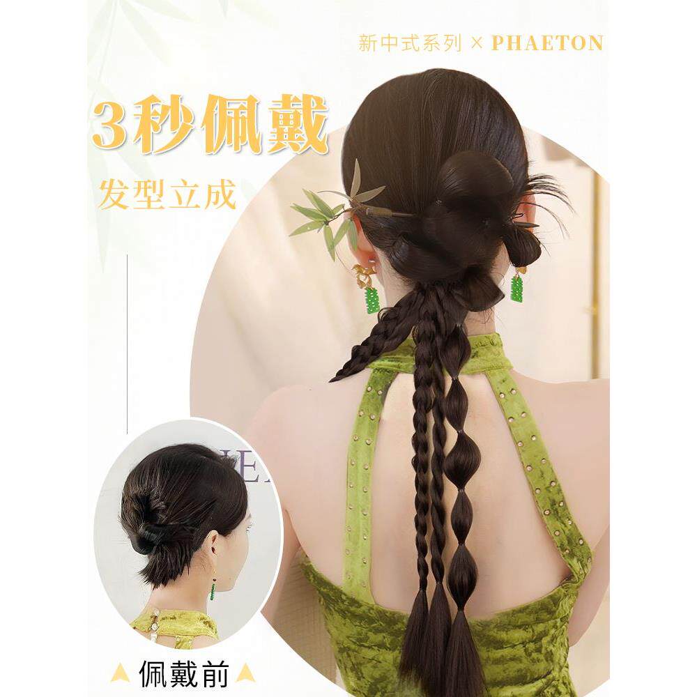 假发辫子女马尾花朵辫两股扭扭麻花辫假发新中式国风编发新娘发型