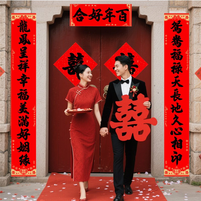 速发结婚对联男方大门11字大对联自带背胶农村自建房方出嫁新婚喜