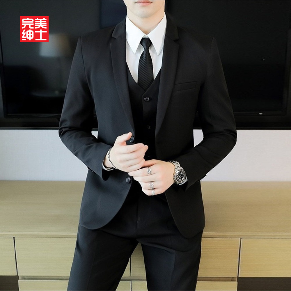 速发男士西服套装商务男士三件套职业正装小伴郎新郎结婚礼服
