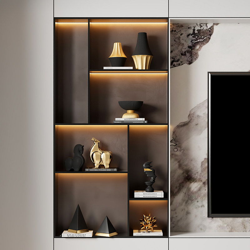 速发高高感电视背景墙开放展格示柜摆件轻奢级档意式客厅酒柜壁龛