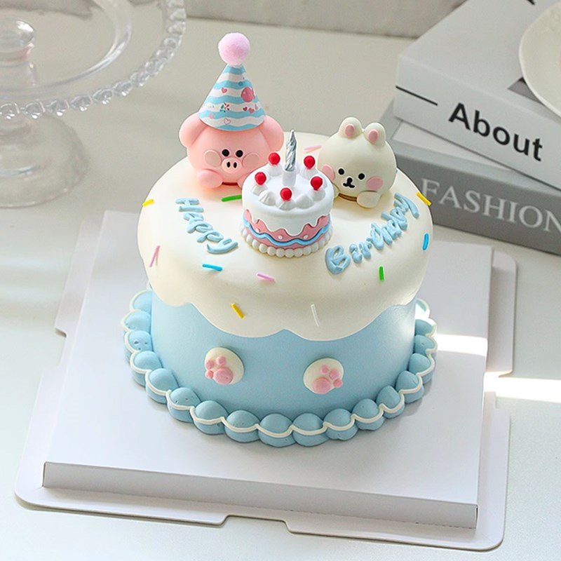 速发可爱小动物蛋糕摆饰装件奶油品小兔子小猪烘焙甜霜生日插件