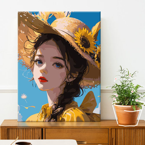 速发向填水的孩丨数字油画日充人物葵油彩手工绘画画上涂色