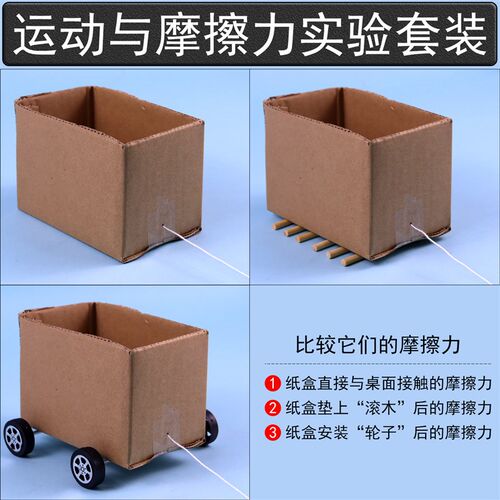 速发运动与摩擦力实验套装纸盒垫滚木安装轮子桌边滑轮教科版小学