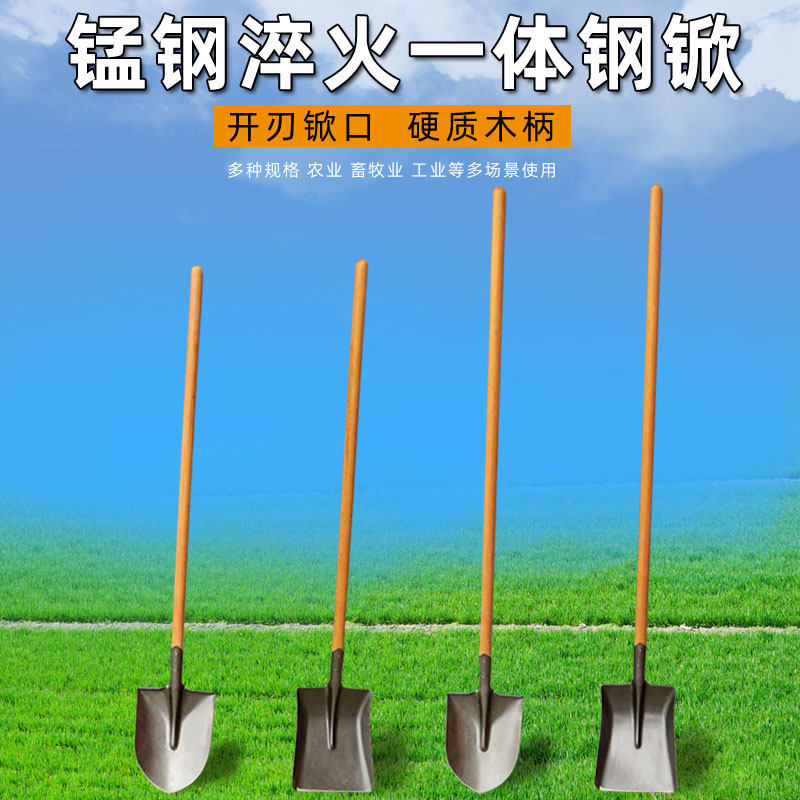 速发铁掀铁锹木柄方铲艺木大号全钢加厚锹头挖土农用园实尖铲防汛