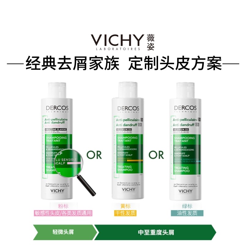 薇姿德科丝去屑系列洗发水 绿标粉标黄标清洁洗发水清爽