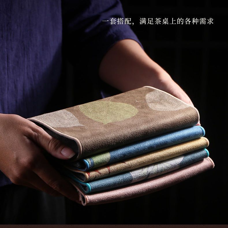 友爱高档加厚毛绒吸水茶巾彩绘禅意毛巾茶布专用茶桌布养壶抹布