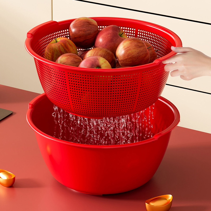 厨房篮子塑料家用加厚红色圆形