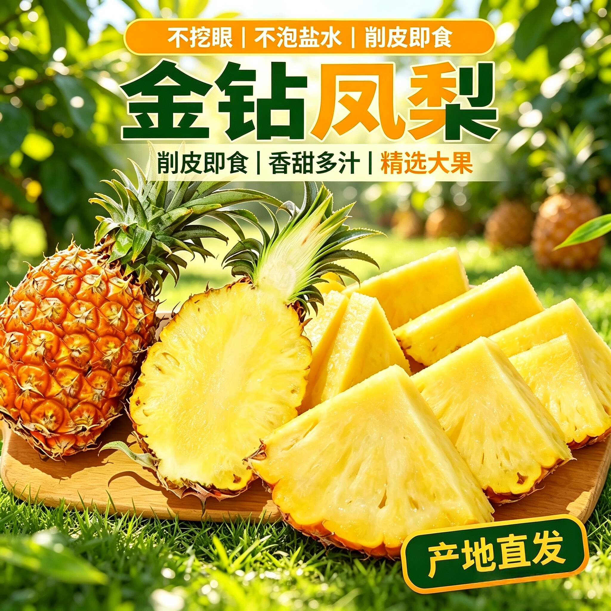 正宗海南金钻凤梨自然熟无需挖眼泡盐水直接吃香甜多汁新鲜采摘图片