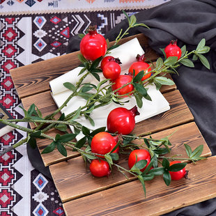 仿真石榴果家居装饰假花摆件高档仿真花果支浆果婚礼道具厂家