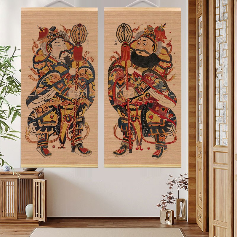 好货财神门神入户发财创意新中式竹帘挂画玄关装饰画茶室民宿招财