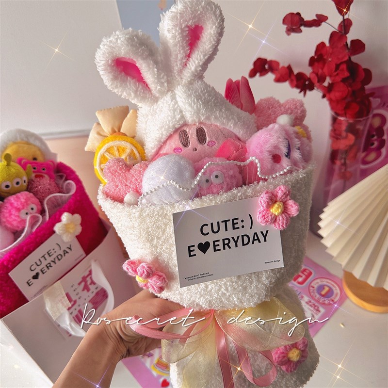 星之卡比玩偶花束兔耳朵干花成品暖心毕业手捧花生日礼物儿童节