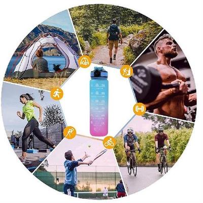 1000ml Water Cups Leakproof Straw Gradient Plastic Cups