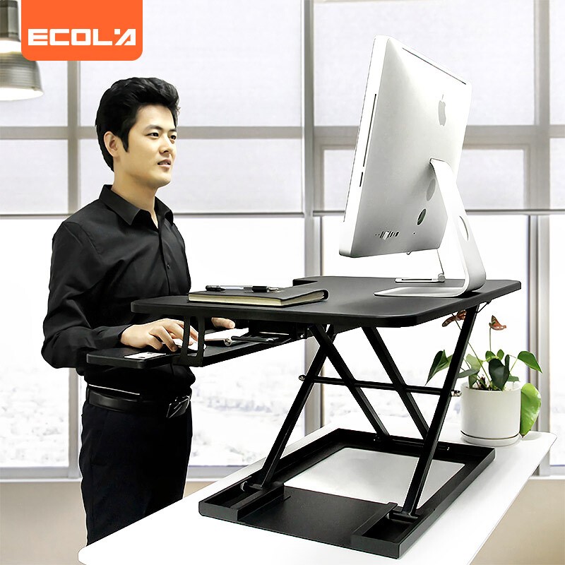 宜客莱(ECOLA)站立式办公升降台升降桌 加大面板双台面办公升降电