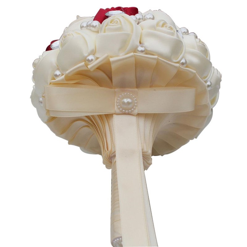 新娘手捧花珍珠结婚花婚礼仿真韩式缎带礼物婚纱婚庆玫瑰diy手工