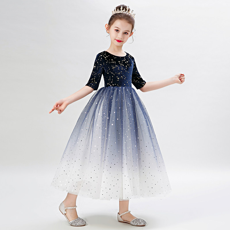 极速女童晚d礼服公主裙儿童小女孩高端主持人钢琴演奏比赛表演服