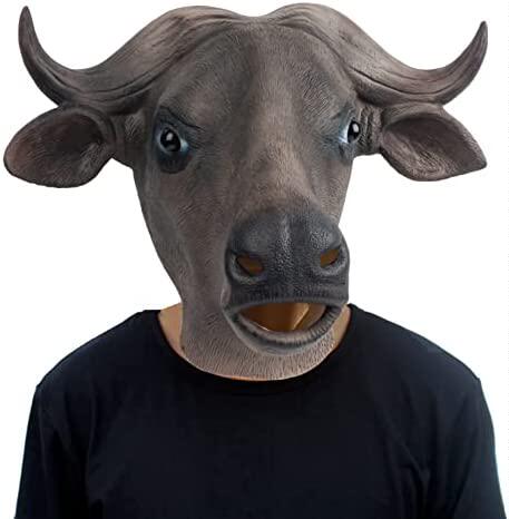 极速PartyHop Buffanlo Mask Head Animal Latex Full Head Reali