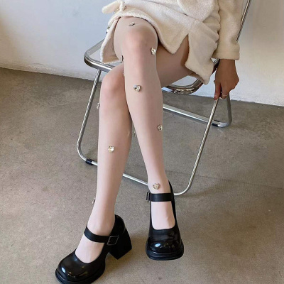 新品20242024带钻丝袜女春秋白色连裤P袜天鹅绒丝黑色洛丽塔