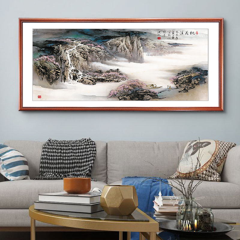 极速国画a桃花溪中式现代客厅装饰画实木框装裱办公室沙发背景墙