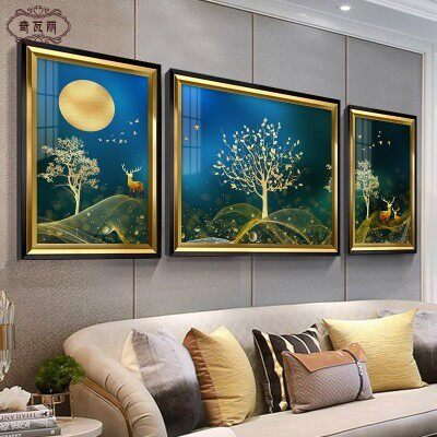 极速楼梯平台挂画画沙发背景墙三联画美式轻奢挂画简Y约大气壁画