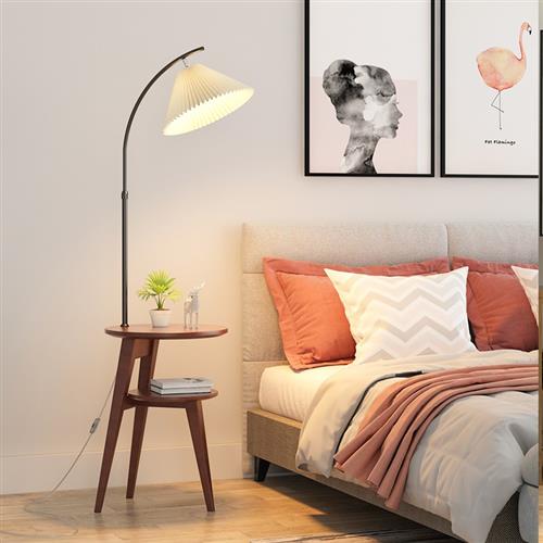 极速日式原木风落地灯客厅沙发边角几H简约卧室置物牀头柜一体实