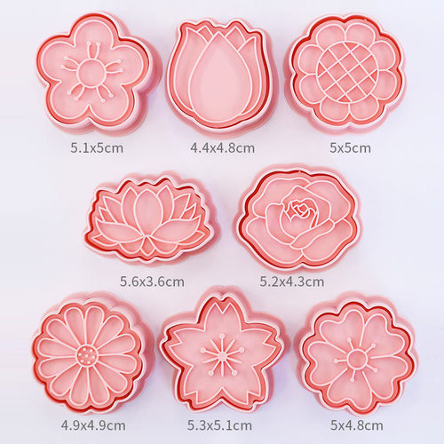 新品8pcs/set Flower Shape Cookie Cutters 3D Plastic XBiscuit