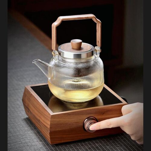 极速胡桃木新款黑晶炉煮茶u器玻璃烧水壶养生壶专用泡茶炉底座高