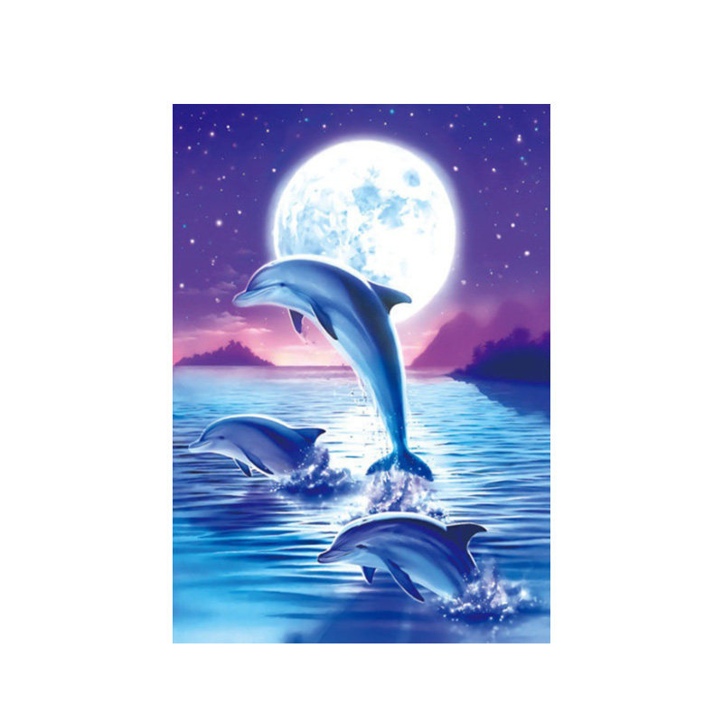 新品月光下的海豚钻石画r2025新款满贴小幅客厅卧室餐厅儿童房卡