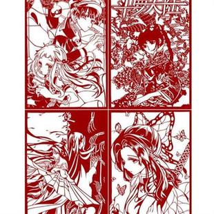 极速卡通人物f剪纸底稿图案8张中国风手窗花工刻纸图样黑白打印底