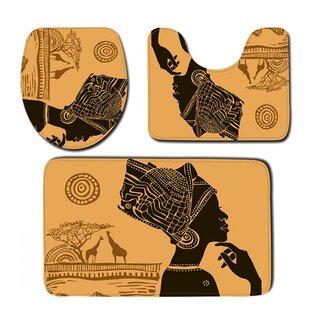 极速3PCS African Woman Bathroom Rugs HSoft Anti Slip Absorbe