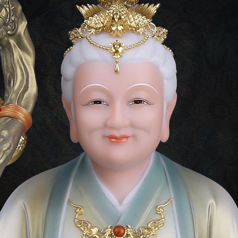 福满堂无生老母像体供奉家用仿汉白玉无极N老母无声老母神像摆件