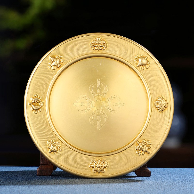 新品大藏禅饰曼扎盘曼n茶罗修盘八吉祥黄铜家用藏密宗供曼扎大号1