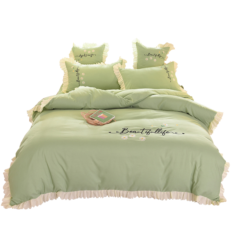 极速网红款床裙四k件套公主风绣花被套被单被子床单三件套床上用