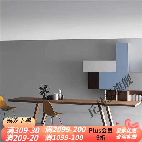 极速北欧大型实木会议桌长桌简约现代G办公桌黑色工作台长方形洽