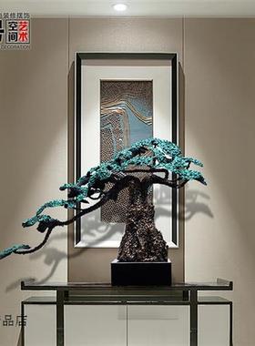 极速大型迎客松摆件酒店大堂售楼处软装饰品别墅新中Y式铁艺雕塑