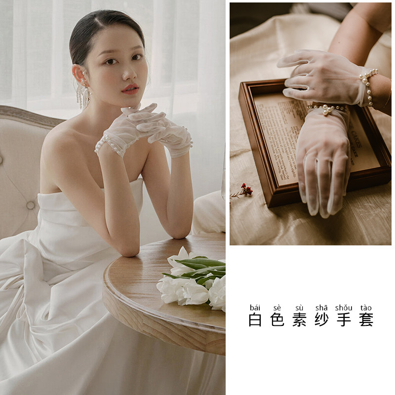 프랑스 숲 스타일 웨딩 사진 레이스 장갑 커프스 페르시 흰색 짧은 로리타 웨딩 사진 스튜디오 사진 장갑