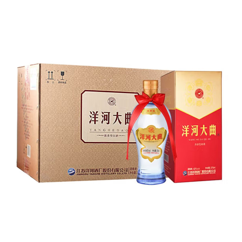 洋河大曲42度新天蓝375ml*6瓶整箱绵柔纯粮白酒送礼袋