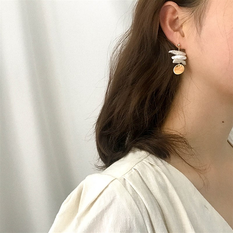 Korea Design Metal Gold Geometric Irregular Circle耳坠珍珠