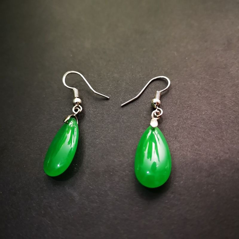 高端天然老坑满绿翡翠耳坠18K伴钻镶嵌冰种阳绿蛋面水滴耳钉女款