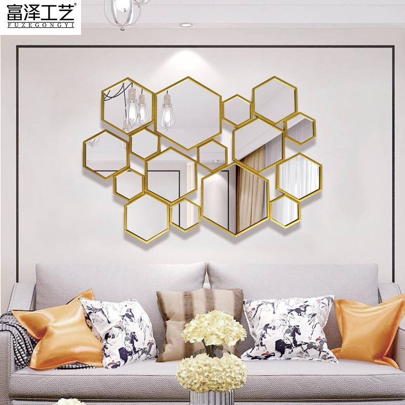 好货欧式客厅背景墙饰玄关餐厅镜子不锈钢挂件轻奢立体金属铁艺壁