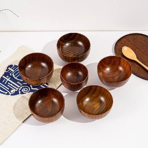 好货Wooden Bowl Japanese Style Wood Rice Soup Bowl Salad Bow