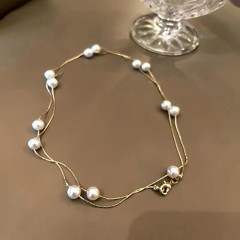 European and American Elegant Double-Layer Pearl String Chok