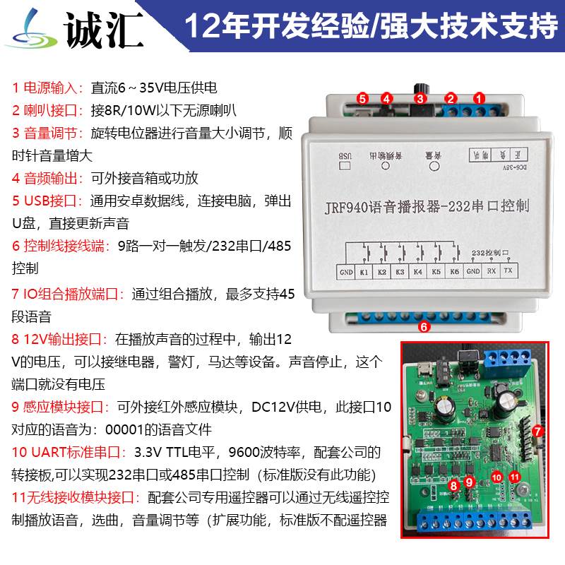 语音模块播报器语音芯片声音模块合成播放板mp3音乐播放板JRF940