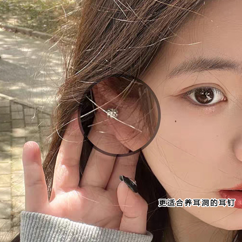 s925银针耳骨钉女睡觉免摘网红同款钻球耳钉双头满钻气质百搭耳环