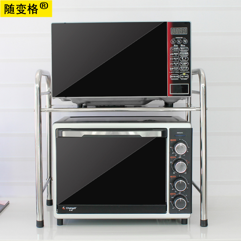 厨房置物架微波炉架子双层不锈钢烤箱架二层家用台面收纳架调料架