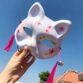 神明少女拍照道具面具彩绘日式 和风狐狸半脸古风猫脸面具猫脸面罩