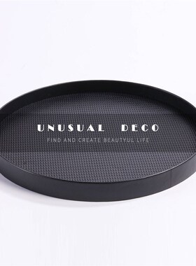 好货极简轻奢北欧样板间饰品圆形皮质编织纹理托盘桌面收纳摆盘摆