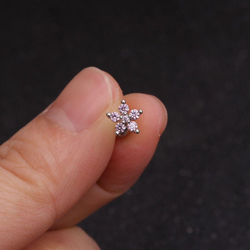 1pc Stainless Steel Fashion Flowers Zirconia Cartilage Cz