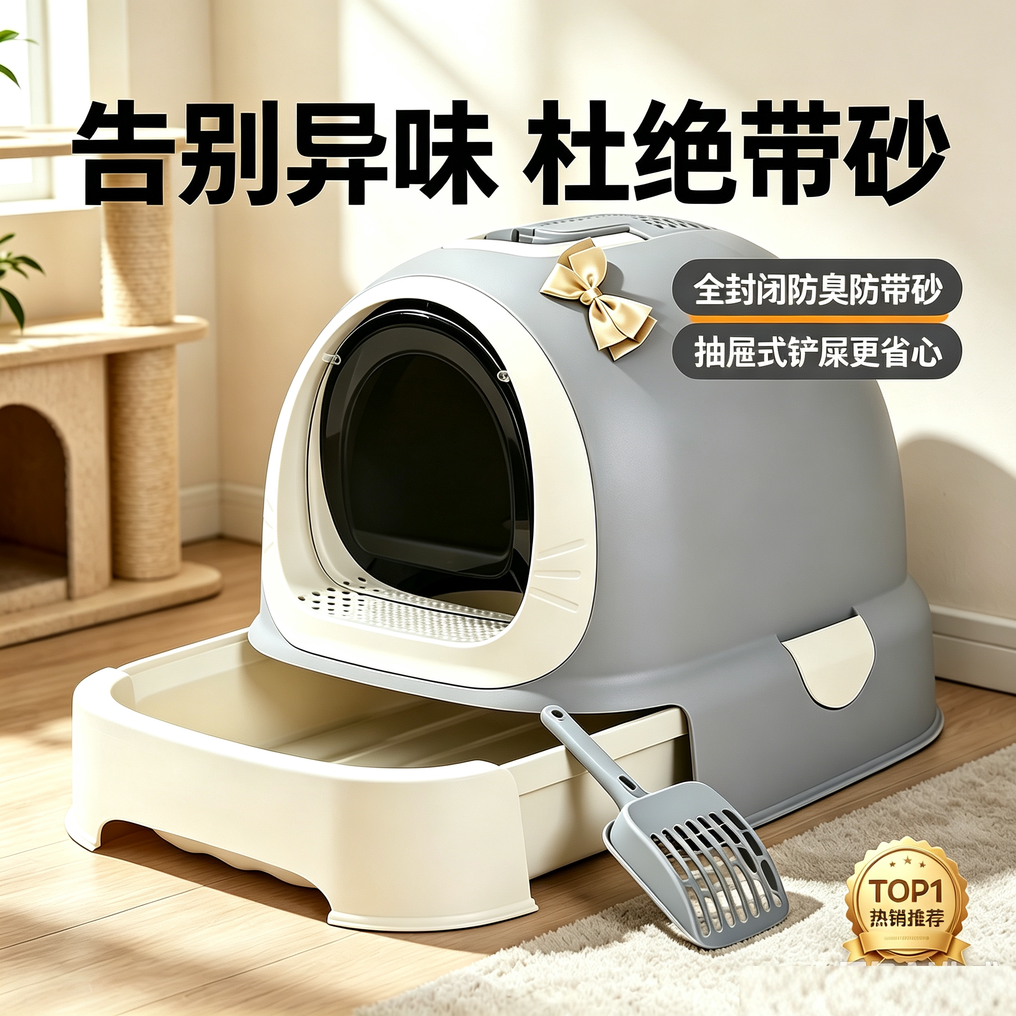 全封闭太空舱抽屉防臭超大猫砂盆
